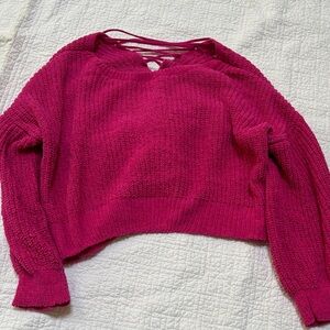 Francesca's Collections Magenta Crew Neck Sweater